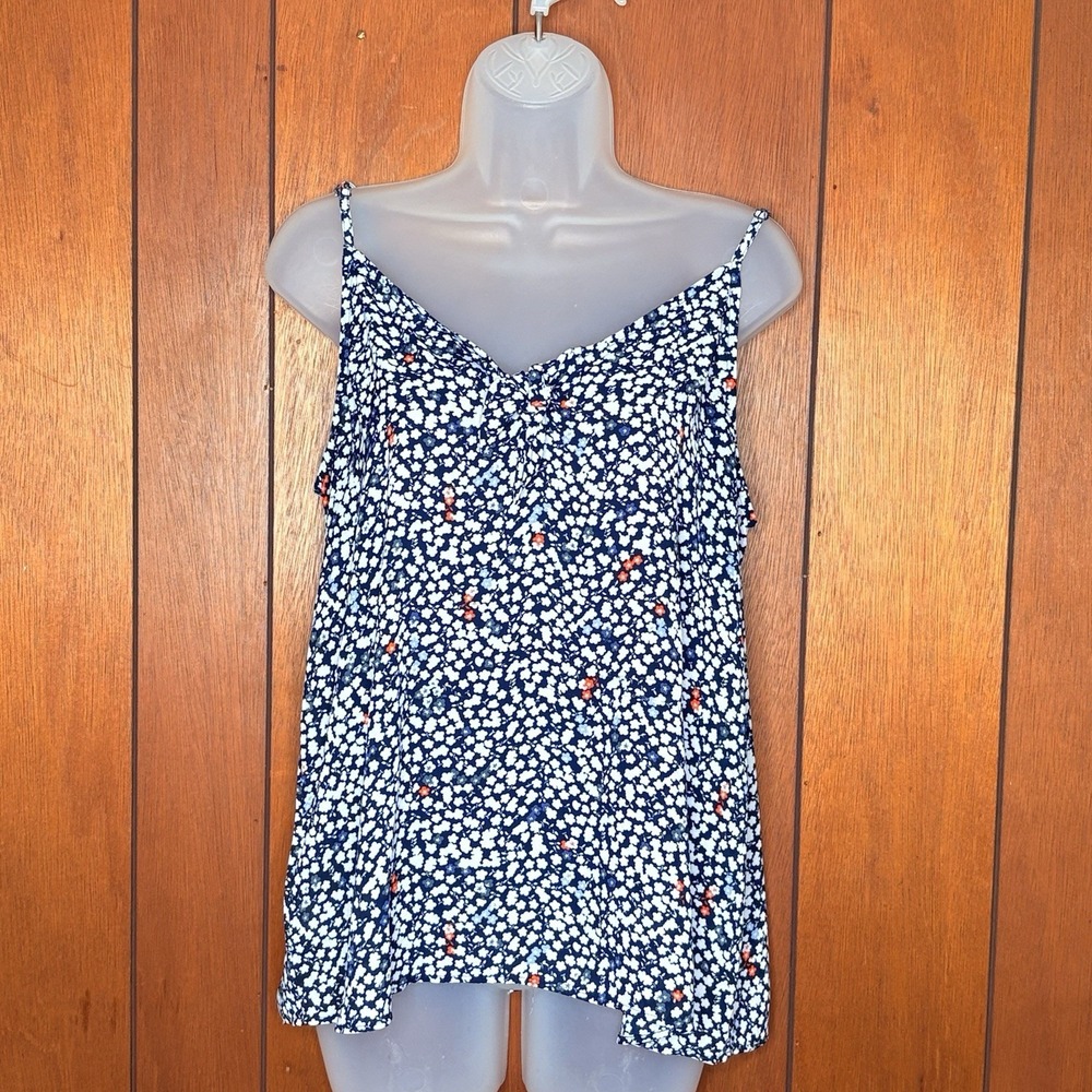 LOFT Cami Top Women's M Blue Ditsy Floral Bow Tie Cottage Boho Fairy Festival